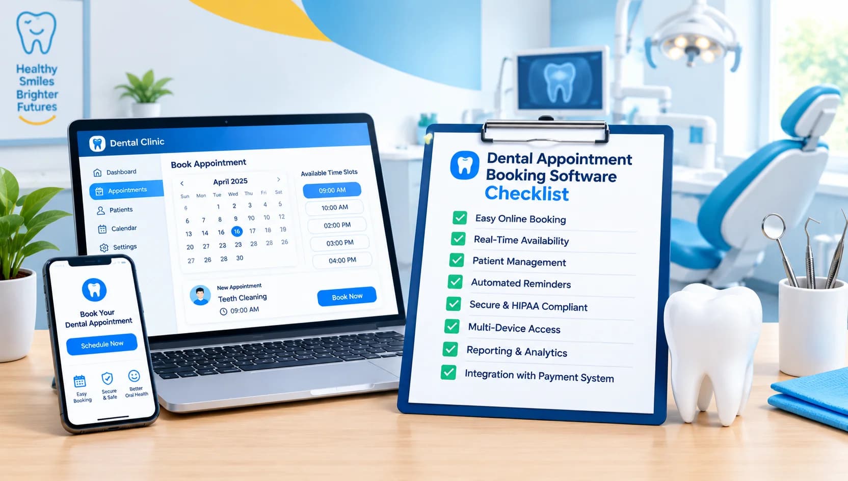 Dental receptionist reviewing patient appointments and messages on a computer at a clinic front desk